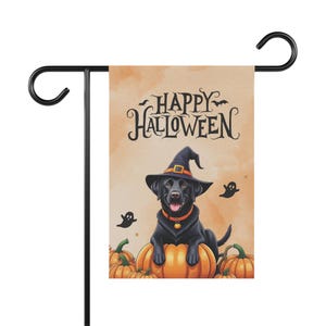 Black Lab Fall Flag, Black Labrador Halloween Flag, Gift for Labrador mom, Black lab flag, Black Lab decor. Dog Halloween Flag, Garden Flag image 2