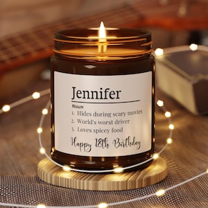 Personalized 18th Birthday Gift for Her, 18th Birthday candle, 18th Birthday gift for daughter, Name Definition Gift, Name Definition Candle