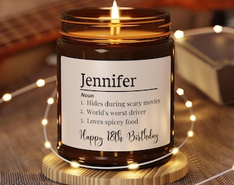 Personalized 18th Birthday Gift for Her, 18th Birthday candle, 18th Birthday gift for daughter, Name Definition Gift, Name Definition Candle