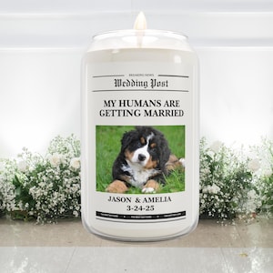 Personalized Dog Parents Getting Married Soy Wax Candle, Custom Pet Photo Engagement Gift, She Said Yes Present, Dog Mom And Dad Bridal Gift