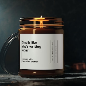 Author Gift, Writer Gift, She&#39;s Writing A Bestseller Candle, Aspiring Poet Gift, Writer Birthday Gift, Published Author gift