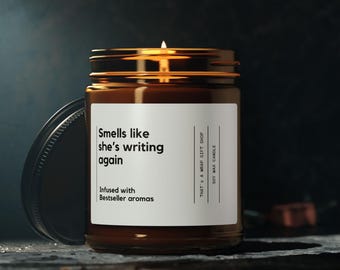 Author Gift, Writer Gift, She's Writing A Bestseller Candle, Aspiring Poet Gift, Writer Birthday Gift, Published Author gift