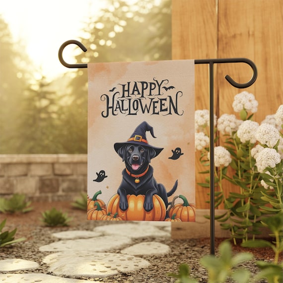 Black Lab Fall Flag, Black Labrador Halloween Flag, Gift for Labrador mom, Black lab flag, Black Lab decor. Dog Halloween Flag, Garden Flag