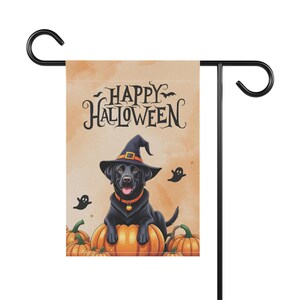 Black Lab Fall Flag, Black Labrador Halloween Flag, Gift for Labrador mom, Black lab flag, Black Lab decor. Dog Halloween Flag, Garden Flag image 3