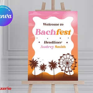 Editable Bachelorette Music Festival Welcome Sign Canva Bachfest Wave Hens Poster A1