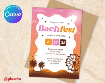 Editable Bachella Bachelorette Music Festival Invitation Canva Bachfest Wave Hens Invite 5x7