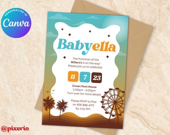 Editable Babyella Baby Shower Carnival Music Festival Invitation Canva Baby Boy Invite 5x7