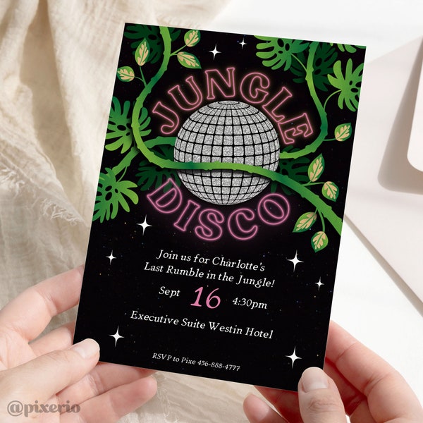 Last Rumble in the Jungle Bachelorette Invite Disco Hens Invitation Editable Canva 5x7