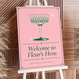 Poster di benvenuto per addio al nubilato rosa modificabile, brunch nuziale italiano, coupé, cocktail, formato A1, poster Canva
