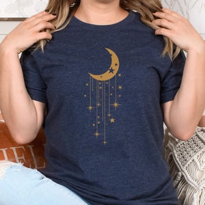 Celestial Moon and Falling Starts Tee, Moon and Stars Graphic Tee, Astrology Shirt, Astronomy Shirt, Celestial Graphic Tees, Moon and Stars