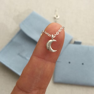 Tiny moon sterling silver necklace, silver choker necklace, moon bead silver jewellery, mini moon pendant