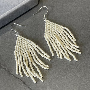 Perlen baumelnde Ohrringe, Samen Perle Ohrringe, Geschenk für sie, Fransen Perlen Ohrringe, Boho Ohrringe, S925 Sterling Silber Ohrringe