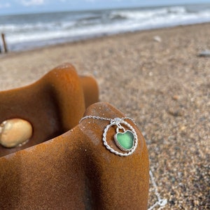 Sea glass sterling silver pendant necklace. Ocean necklace, handmade sterling silver jewellery , heart sea glass pendant