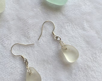Water Drop Sea Glass Earrings / Aqua Sea Glass / Dangle Earrings/ Sterling Silver Jewellery / Genuine Sea Glass Earrings