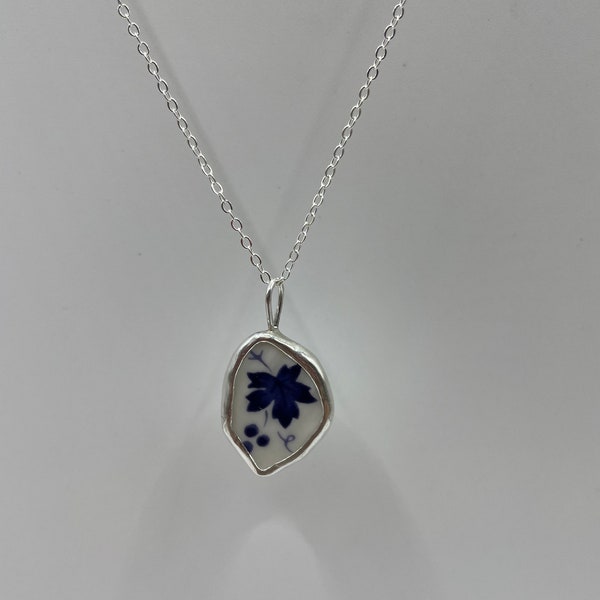 Broken China Jewelry necklace, handmade broken china jewellery, handmade with vintage plates, sterling silver necklace