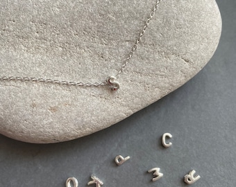 Tiny Initial sterling silver necklace, silver choker necklace, letter bead silver jewellery, mini pendant