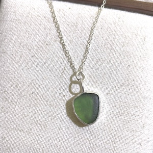 Sea glass sterling silver pendant necklace. Ocean necklace, handmade sterling silver jewellery , sea glass pendant