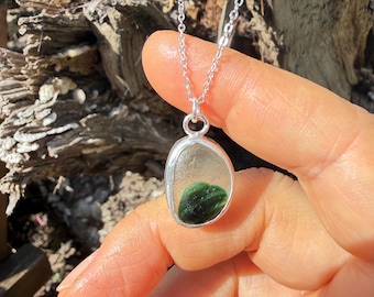 Handmade Green Sea Glass Sterling Silver Pendant Necklace, Ocean Smoothed Jewellery