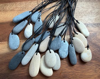 Handmade Beach Pebble Necklace: Adjustable Unisex Stone Jewelry