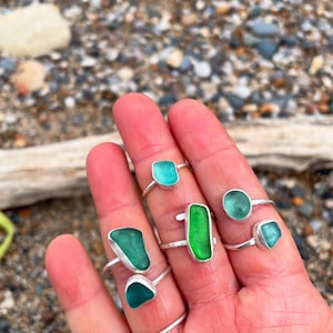 Sea glass sterling silver ring, Ocean ring, handmade sterling silver jewellery , sea glass ring