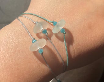 Friendship Sea Glass Bracelet. Gemstone Sea Glass Bracelet. Gemstone bracelets. Strings bracelet. Made with love
