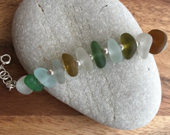 Handmade S925 Sterling Silver Sea Glass Charm Bracelet