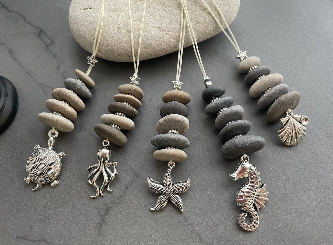 Photo inspiration: Picture Idea: Sea Pebble Ornament Handmade Stone Car Charm With Silver Beads