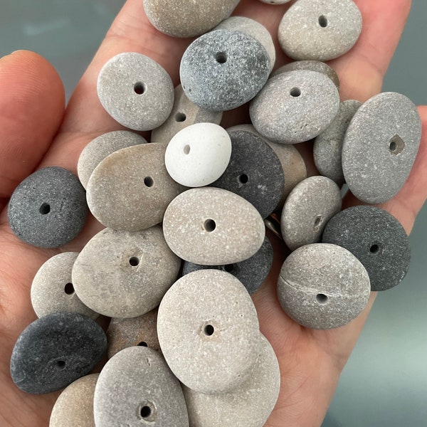 30 Centre drilled tiny sea pebbles / Natural Beach Stone / Sea pebble with hole / ideas for jewellery craft / pebbles jewellery