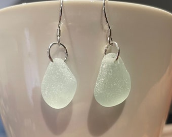 Light Green Sea Glass Earrings/ Aqua Sea Glass / Dangle sterling Silver Jewellery / Genuine Sea Glass Earrings