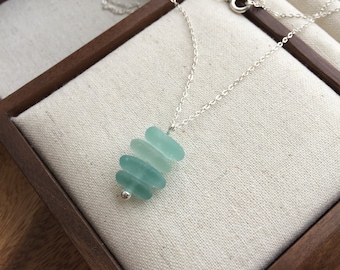 Genuine sea glass necklace, stack sea glass necklace, mermaid tears nature shape sea glass necklace, genuine seaham sea glass, 925 silver