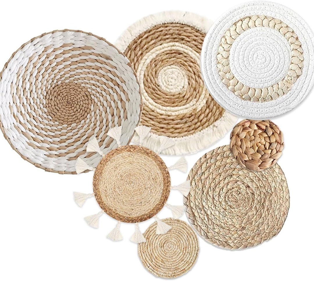 Gatphy Lot De 5 Panier Muraux Bohème En Rotin Osier - Décoration Murale Ronde Naturelle