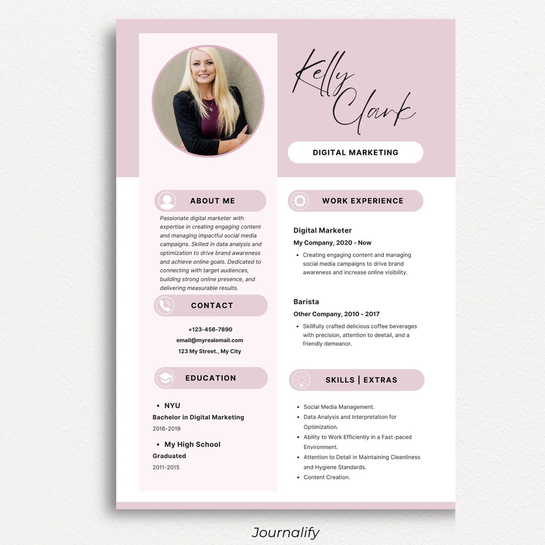 Professional Pink Resume for Canva and Word, Business Resume Template ...