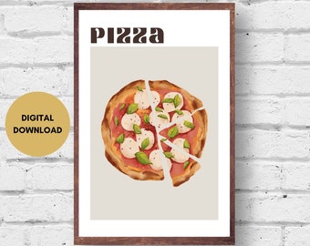Pizza Print, Digital, Pizza Poster, Modern Kitchen Decor, Italian Food Art