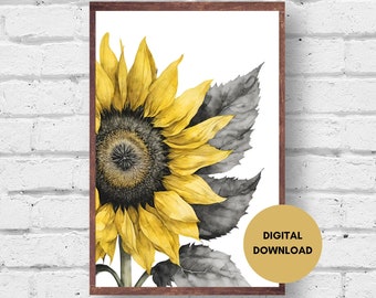 Sunflower Print, Digital Download, Watercolor Sunflower Print, Flower Poster, Floral Art, Digital Print, Sunflower Illustration, Printable