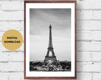 Eiffel Tower Photo Print, Digital Download, Eiffel Tower Poster, Paris Architecture Print, Black and White, Paris Photo, France Travel Print