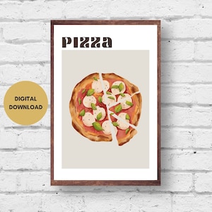 Pizza Print, Digital Download, Pizza Poster, Modern Kitchen Decor, Pizza Illustration, Italian Food Print, Kitchen Wall Art, Digital Print