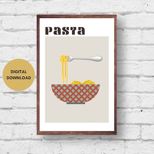 Pasta Poster, Digital Download, Pasta Print, Modern Kitchen Decor, Pasta Illustration, Italian Food Print, Spaghetti Print, Kitchen Art