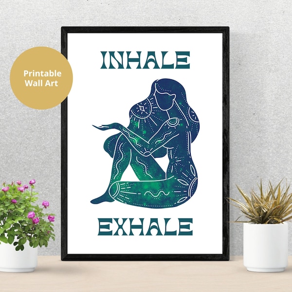 Inhale Exhale Print Digital Download, Inhale Exhale Poster, Inhale Exhale Wall Art Printable, Boho Yoga Therapy Poster Digital Print