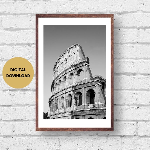 Colosseum Photo Print, Digital Download, Rome Italy Travel Print, Black and White Colosseum Print, Rome Wall Art, Colosseum Poster Art Gift