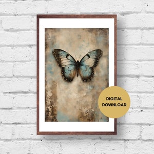 Vintage Style Blue Butterfly Print, Digital Download, Butterfly Print, Antique Type Butterfly Painting, Butterfly Printable, Digital Print