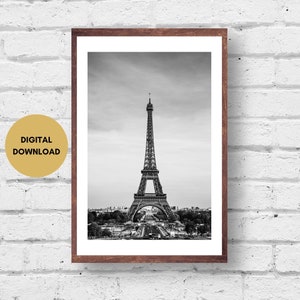 Eiffel Tower Photo Print, Digital Download, Eiffel Tower Poster, Paris Architecture Print, Black and White, Paris Photo, France Travel Print