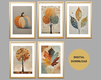 Stampe autunnali da parete, set da 5, download digitale, stampe autunnali da parete, decorazioni autunnali da parete, stampe artistiche naturalistiche, decorazioni autunnali moderne stampabili