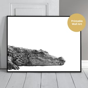 Alligator Digital Download, Cool Crocodile Photo Black and White Printable, Alligator Picture Wall Art, Crocodile Poster Digital Print