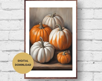 Pumpkin Painting, Digital Download, Moody Fall Wall Art, Rustic Pumpkin Print, Autumn Wall Art, Pumpkin Art Print, Fall Wall Decor Printable