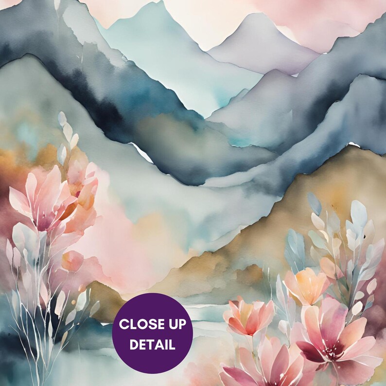 Boho Mountain and Wildflower Print, Digital Download, Colorful ...