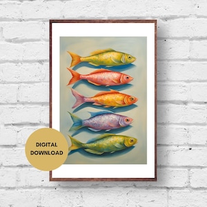 Colorful Fish Print, Digital Download, Fish Illustration, Beach House Art, Fish Wall Art, Fish Print, Retro Fish Artwork, Fish Wall Decor