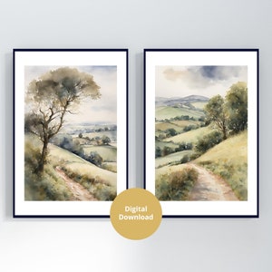 Conjunto de impresión de campo de 2, Descarga digital, Impresión de campo de acuarela, Arte del paisaje, Impresión digital, Impresión de arte de campo, Arte imprimible