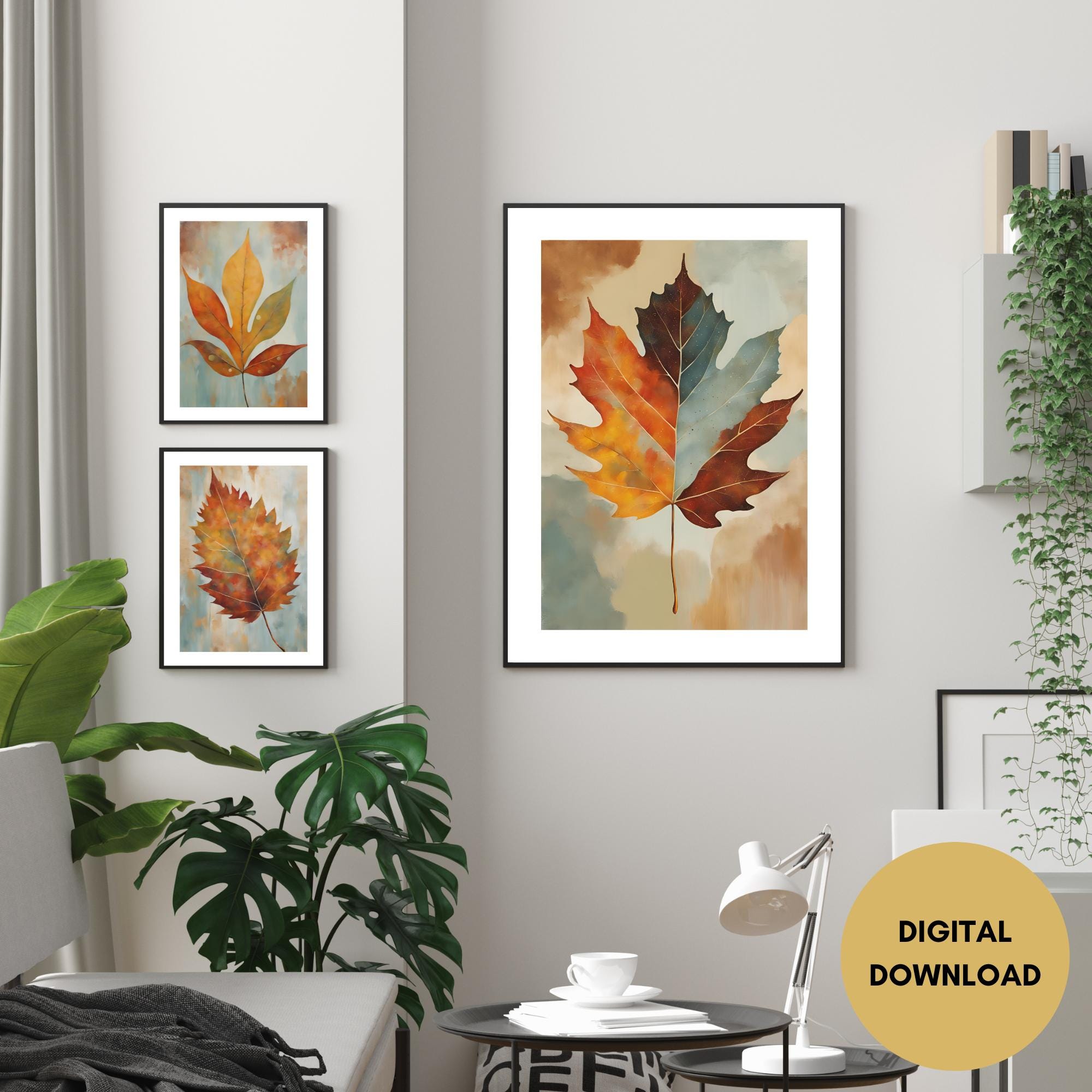 Autumn Wall Art, Set of 3, Fall Leaves, Digital Prints, Fall Wall Art ...