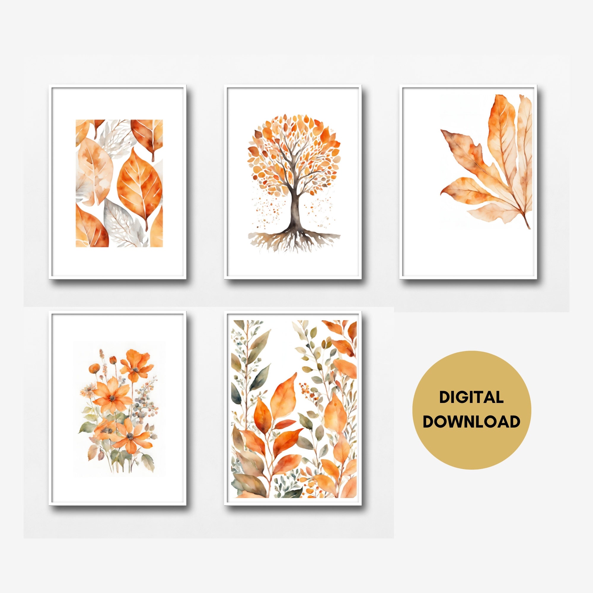 Watercolor Autumn Wall Art, Set of 5, Digital Prints, Fall Wall Art ...