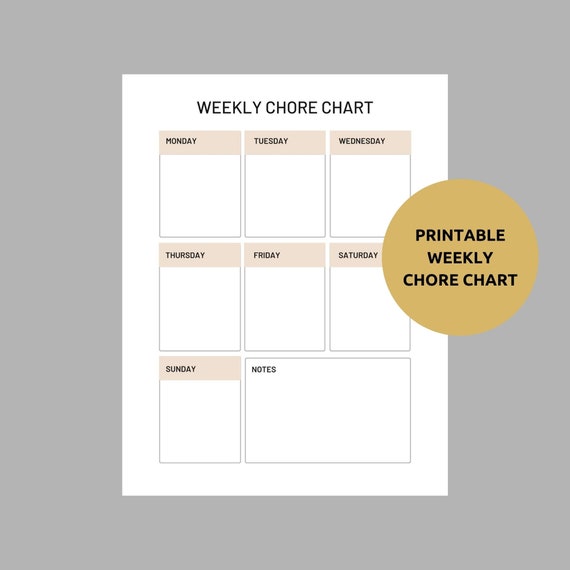 Printable Weekly Chore Chart Digital Chore Chart Digital - Etsy